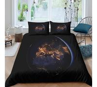 Earth nuit view Ensemble De Literie Microfibre 3 Pièces Imprimé en 3D Super Douce Global illumination Housse de Couette avec Fermeture Éclair Résistante for Chambre de garçons King（220x240cm）