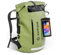 Earth Pak Sac à dos imperméable avec fermeture enroulable, poche avant, panneau arrière rembourré et étui pour téléphone, Vert, 85L, Sac à bandoulière