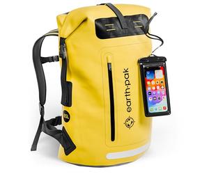 Earth Pak Sac à Dos imperméable - Fermeture Robuste Enroulable avec Poche Avant zippée Facile d'accès et Panneau arrière rembourré pour Plus de Confort avec étui étanche IPX8