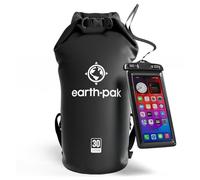 Earth Pak - Sac étanche avec Fermeture Pliable permettant de Garder Votre équipement au Sec pour Le Bateau, la randonnée, Le Camping et la pêche, avec étui imperméable pour téléphone (Noir, 30L)