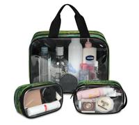 Earth Planet Lot de 3 grandes trousses de maquillage translucides pour homme et femme Motif paysage de forêt, couleur, L, Trousse de maquillage