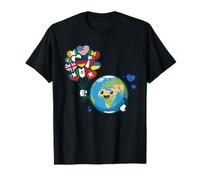 Earth Planet Mascotte - Drapeaux du Monde en Forme de cœur Ballons Jour de la Terre T-Shirt