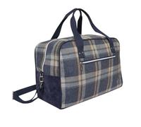 Earth Squared Sac de week-end en tweed issu du commerce équitable - Grand sac fourre-tout de voyage tartan avec sangle réglable - Sac de bagage entièrement doublé, bleu, Large