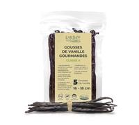 Earth to Tables 5 Gousses de Vanille Ouganda 16 à 18cm, Arome Vanille Gousse, Qualité vanille Gourmet, Pour Pâtisserie & Cuisine Gourmet, Vanilla Beans 20g, Emballé Sous Vide