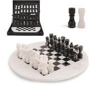 EarthenTones Jeu d'échecs en marbre pour adultes, blanc et zèbre noir, 38,1 cm, fait à la main avec boîte de rangement et 2 reines supplémentaires, jeu classique à 2 joueurs, cadeau unique et