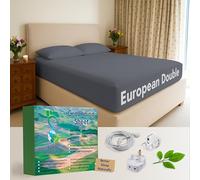 Earthing Grounding Drap-housse européen pour lit double 140 x 200 x 25 cm Gris 95 % coton et 5 % fil conducteur argenté doux pour la guérison et un meilleur sommeil Livré avec un câble de terre de 5 m