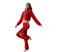 Earthradius Tenue de spectacle de scène à paillettes laser LED pour femme - Manches longues - Violet et bleu - Miroir - Costume de danse jazz, Rouge, Medium