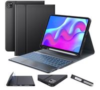 Earto Étui pour iPad Air 11" avec clavier 2025/2024(M3/M2), éclairage 7 couleurs, clavier QWERTZ avec pavé tactile pour iPad Pro 11, Air 5/4 10.9, noir