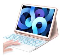 Earto Étui pour iPad Air 2024 avec clavier 11 pouces, iPad Air 5 avec clavier, éclairage 7 couleurs, clavier QWERTZ sans fil pour iPad Pro 11 (4/3/2/1Gen), iPad Air 5/4 10.9 2022/2020, or rose