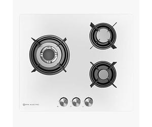 EAS ELECTRIC SMART TECHNOLOGY | EMH363CGBW | Plaque de cuisson à gaz | Verre blanc | 60 cm | 3 feux | Gaz butane et gaz naturel | Auto-allumage | Feu triple flamme | Grilles en fonte