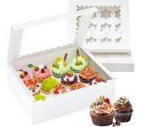 eascity Lot de 12 boîtes à cupcakes pour 12 cupcakes standard avec fenêtre et inserts, support à cupcakes de qualité supérieure, idéal pour les fêtes d'anniversaire, les fêtes et plus encore