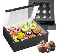 eascity Lot de 12 boîtes à cupcakes pouvant contenir 12 cupcakes standard, avec fenêtre et inserts, support à cupcakes de qualité supérieure, idéal pour les fêtes d'anniversaire, les fêtes et plus