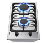 Eascookchef Cuisinière à gaz 2 brûleurs, table de cuisson à gaz intégrée de 30,5 cm, table de cuisson au propane en acier inoxydable, convertible NG/GPL, brûleur à gaz à encastrer, cuisinière à gaz à