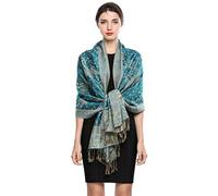 EASE LEAP Écharpe Pashmina pour Femme Châle Paisley Hijab de couleur chaude avec empiècements soyeux et sensation de luxe dans les couleurs vives avec des franges/(20-Bleu paon clair)