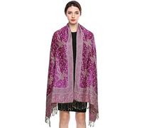 EASE LEAP Écharpe Pashmina pour Femme Châle Paisley Hijab de couleur chaude avec empiècements soyeux et sensation de luxe dans les couleurs vives avec des franges/(10-Fuchsia)