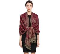 EASE LEAP Écharpe Pashmina pour Femme Châle Paisley Hijab de couleur chaude avec empiècements soyeux et sensation de luxe dans les couleurs vives avec des franges/(2-Jujube rouge)