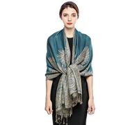 EASE LEAP Écharpe Pashmina pour Femme Châle Paisley Hijab de couleur chaude avec empiècements soyeux et sensation dans les couleurs vives avec des franges 200 * 70cm (Turquoise)
