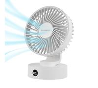 EASEBREEZ Ventilateur de bureau, Petit ventilateur silencieux, Ventilateur USB léger, Ventilateur de bureau rechargeable via port USB, 5 réglages de vitesse, Inclinaison réglable, Blanc