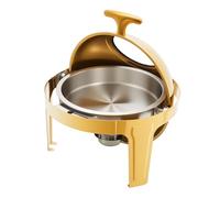 EasegantEl Chafing Dish Rond INOX,Réchaud en Acier Inoxydable,Réchaud Professionnel Doré,avec Couvercle en Verre pour, Poignée T Antidérapante, Mariage Fête Banquet,Buffet Libre Capacité 6L