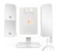 EASEHOLD Miroir cosmétique à LED avec batterie grossissantex10,Réglage de la luminosité tactile,3 couleurs de lumière réglables,Miroir de maquillage pivotant,Batterie au lithium 2000 mAh,Blanc