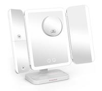 EASEHOLD Miroir de Maquillage éclairé avec lumière et Batterie Rechargeable 5000 mAh,Miroir cosmétique à intensité Variable avec grossissement 10 Fois pour Le Rasage et Les Soins du Visage,Blanc