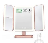 EASEHOLD Miroir de Maquillage éclairé avec lumière et Batterie Rechargeable 5000 mAh, Miroir cosmétique à intensité Variable avec grossissement 10 Compartiments pour Le Rasage et Le Soin du Visage