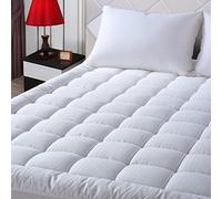 EASELAND Premium Matelas Pad 300tc Housse en Coton Garnissage en Microfibre, Coton, Blanc, King