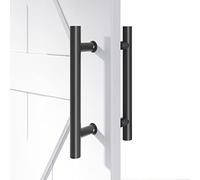 EaseLife Poignée de porte de grange double face en forme de H, acier inoxydable 304 en poudre noire givrée, ronde, pour porte en verre et porte en bois