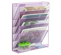 EASEPRES Organiseur mural de fichiers à 5 niveaux violet clair à suspendre, support mural, organiseur de courrier, magazine, papier trieur pour la maison et le bureau