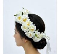 EaseSunny Couronne de fleurs blanches, coiffe de mariée, vigne de cheveux, coiffe florale réglable pour mariée, demoiselles d'honneur, tissu en plastique léger, accessoire de photographie de festival