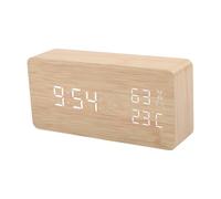 EaseSunny Horloge LED intelligente en bois avec commande vocale, affichage de la température et de l'humidité, 3 niveaux de luminosité, alimentation USB ou batterie pour bureau à domicile