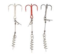 EaseSunny Lot de 3 hameçons triples de pêche avec goupille à ressort centrale pour bas de ligne à vis Twistlock, hameçons souples en acier à haute teneur en carbone pour pêche à la traîne Shad