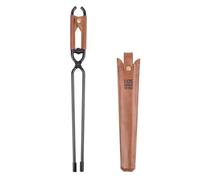 EaseSunny ShineTrip Tisonnier en acier au carbone pour camping en plein air, outil de cheminée robuste de 44 cm avec étui en cuir, mâchoire réglable de 0 à 197 mm