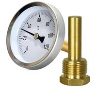 EaseSunny Thermomètre à cadran en métal 0-120 °C 63 mm Boîtier en aluminium avec poche en laiton, entrée arrière BSPT de 1,27 cm pour eau chaude et réservoirs d'huile