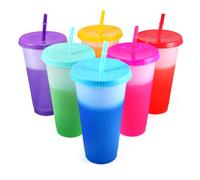 EASEVE Lot de 6 gobelets réutilisables en plastique avec couvercles et pailles à changement de couleur avec couvercles et pailles pour fête d'adultes, café glacé, thé et smoothie - 710 ml