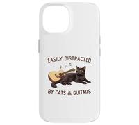 Easily Distracted by Cats and Guitars Black Cat Guitarist Coque pour iPhone 14