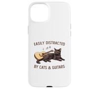 Easily Distracted by Cats and Guitars Black Cat Guitarist Coque pour iPhone 15 Plus