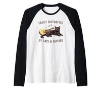 Easily Distracted by Cats and Guitars Black Cat Guitarist Manche Raglan