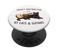 Easily Distracted by Cats and Guitars Black Cat Guitarist PopSockets PopGrip Adhésif