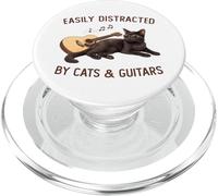 Easily Distracted by Cats and Guitars Black Cat Guitarist PopSockets PopGrip pour MagSafe