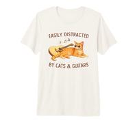 Easily Distracted by Cats and Guitars Orange Cat Guitarist T-Shirt Haut de Gamme