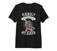 Easily Distracted by Cats Funny Kitten Cat Loves T-Shirt Haut de Gamme