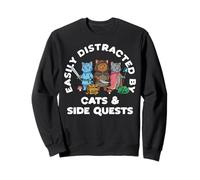 Easily Distracted by Cats & Side Quests Role-Playing Fantasy Sweatshirt