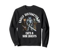 Easily Distracted by Cats & Side Quests Role-Playing Fantasy Sweatshirt
