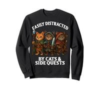 Easily Distracted by Cats & Side Quests Role-Playing Fantasy Sweatshirt