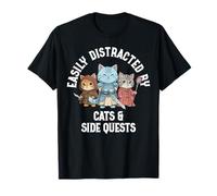 Easily Distracted by Cats & Side Quests Role-Playing Fantasy T-Shirt
