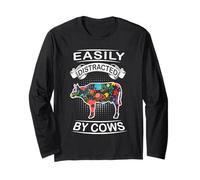 Easily Distracted by Cows Funny Animal Cow Loves Manche Longue