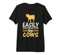Easily Distracted by Cows Funny Cow Lover Animal Lovers T-Shirt Haut de Gamme