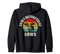 Easily Distracted by Cows Funny Farmer Meme Cow Cattle Lover Sweat à Capuche