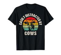 Easily Distracted by Cows Funny Farmer Meme Cow Cattle Lover T-Shirt